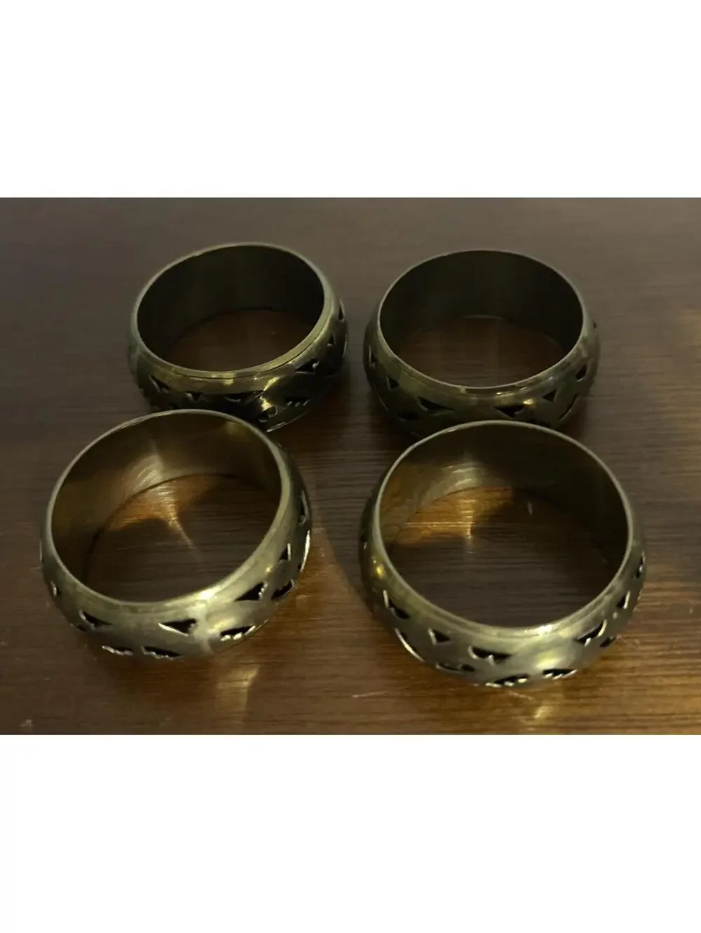 Set of 4 Brass Napkin Rings with Cutout Vintage Mid Century